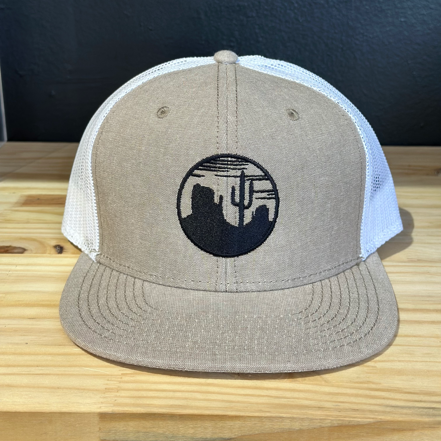 Desert Circle Scene Embroidered Flat Bill Hat