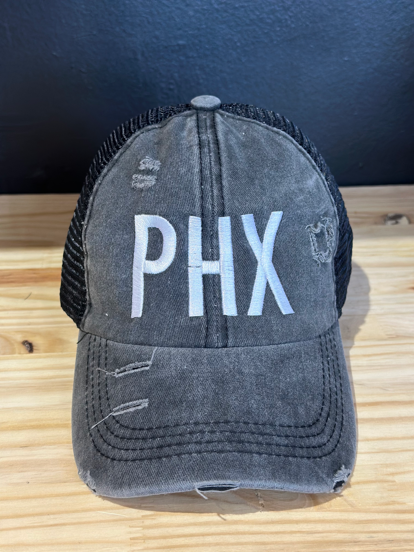 PHX Black Distressed Dad Hat