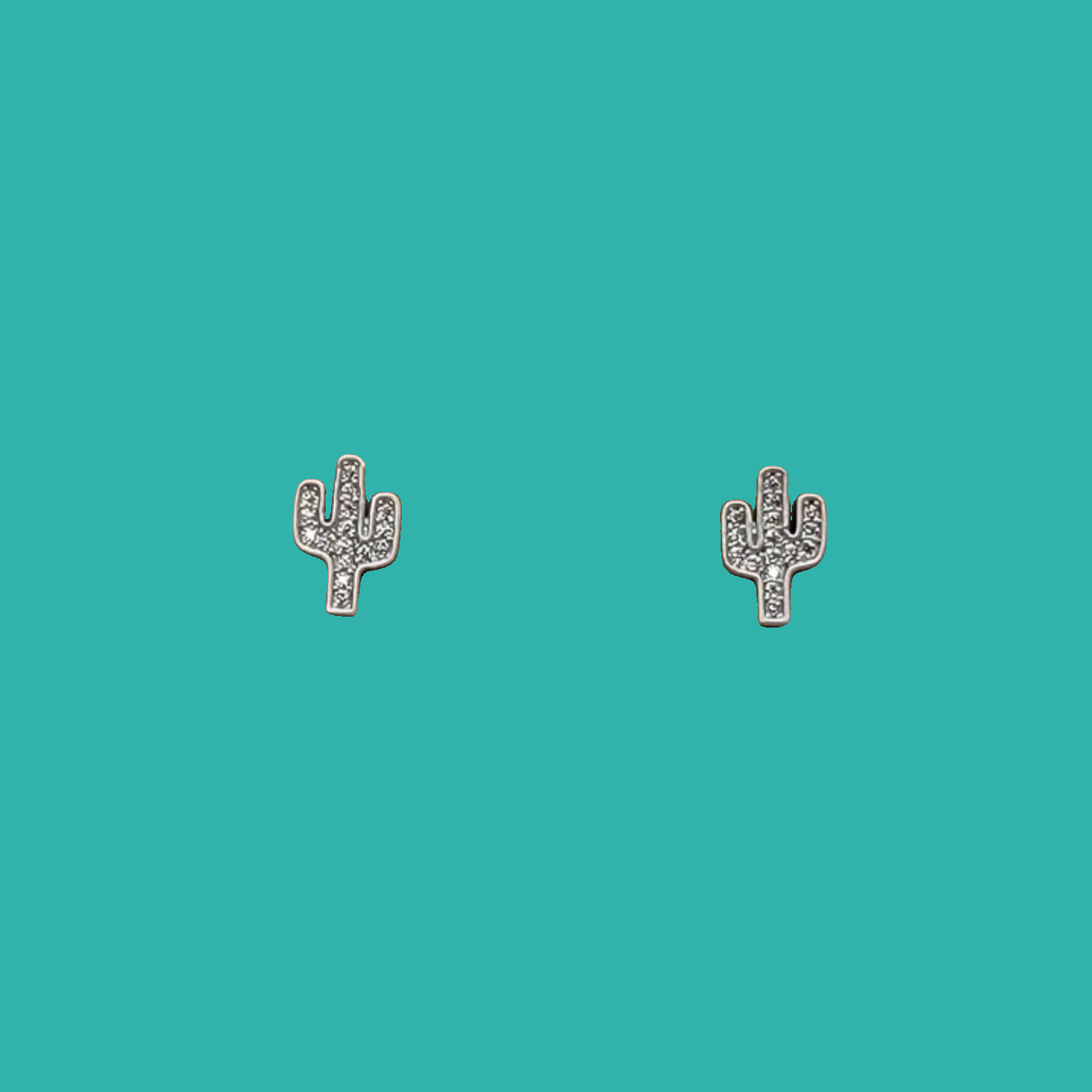 Silver Rhinestone Cactus Stud Earring