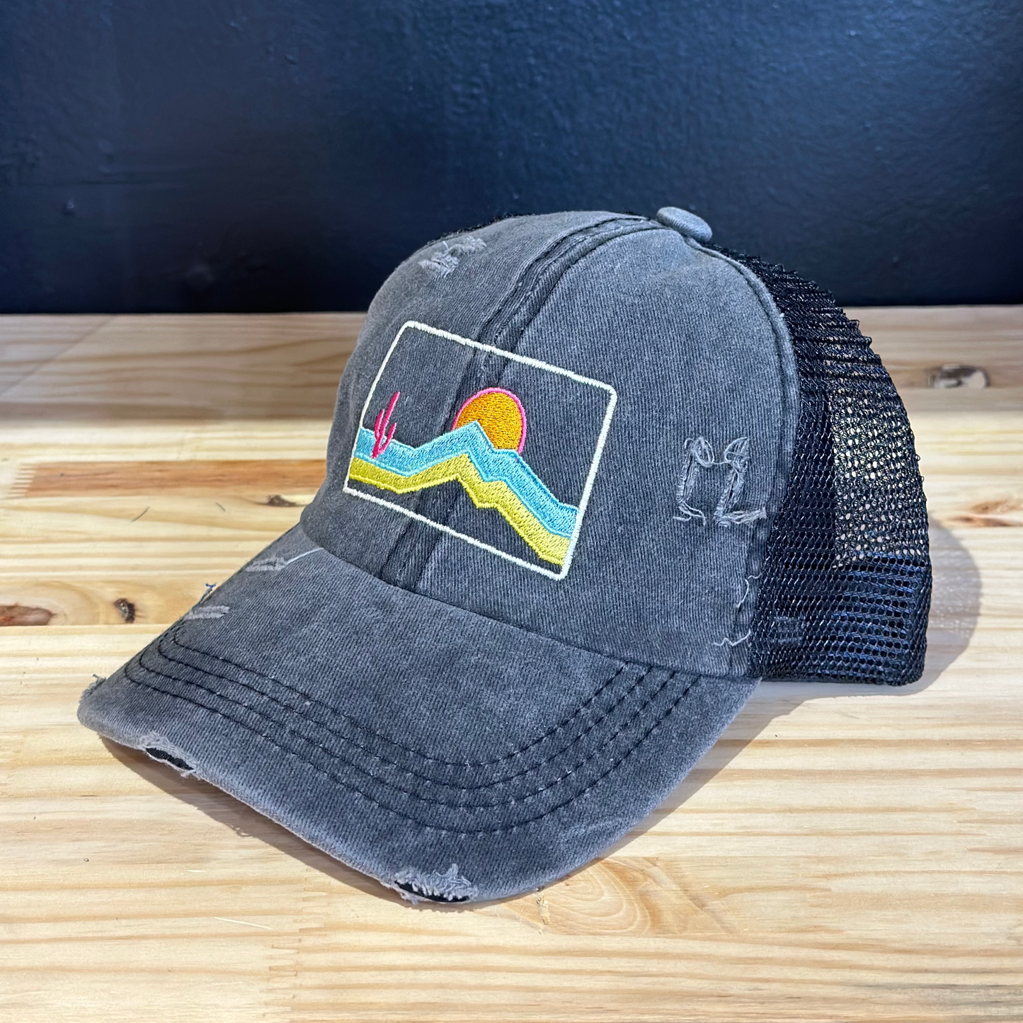 Black Distressed Hat Patch Dad Hat