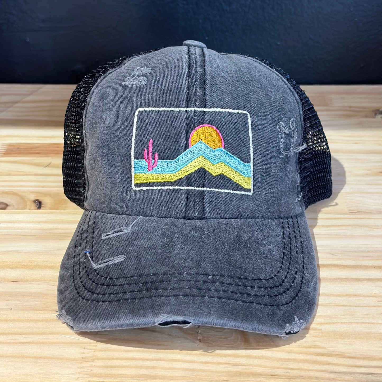 Black Distressed Hat Patch Dad Hat