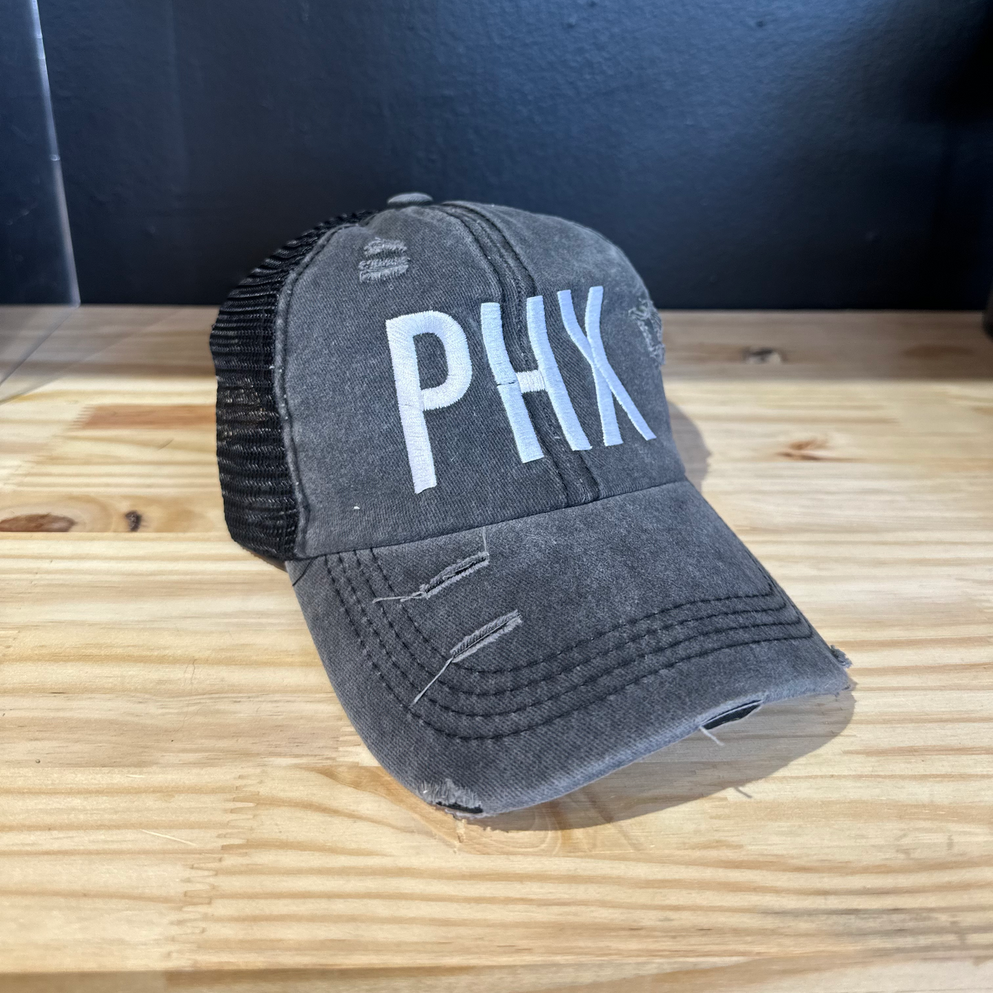 PHX Black Distressed Dad Hat