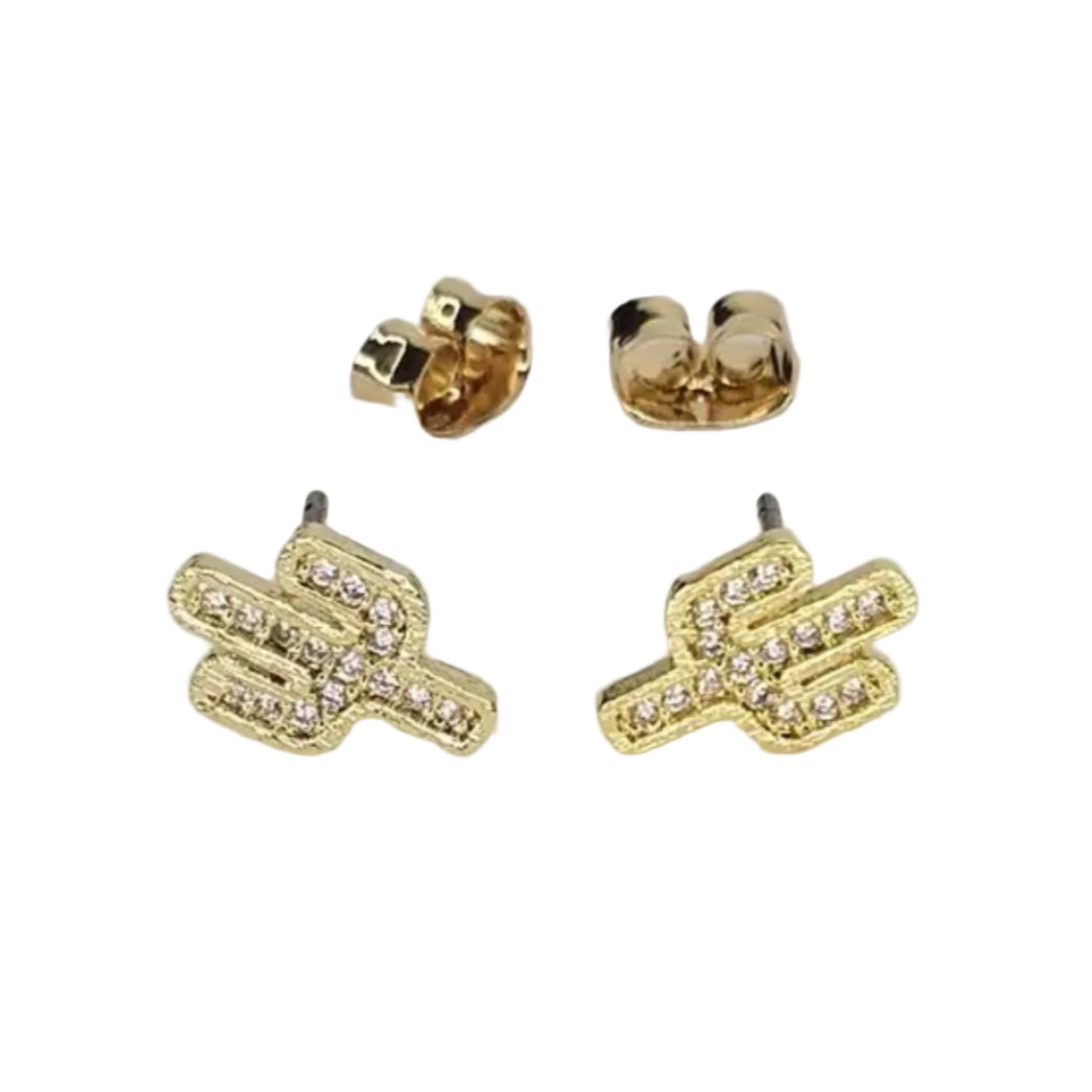 Gold Rhinestone Cactus Stud Earring