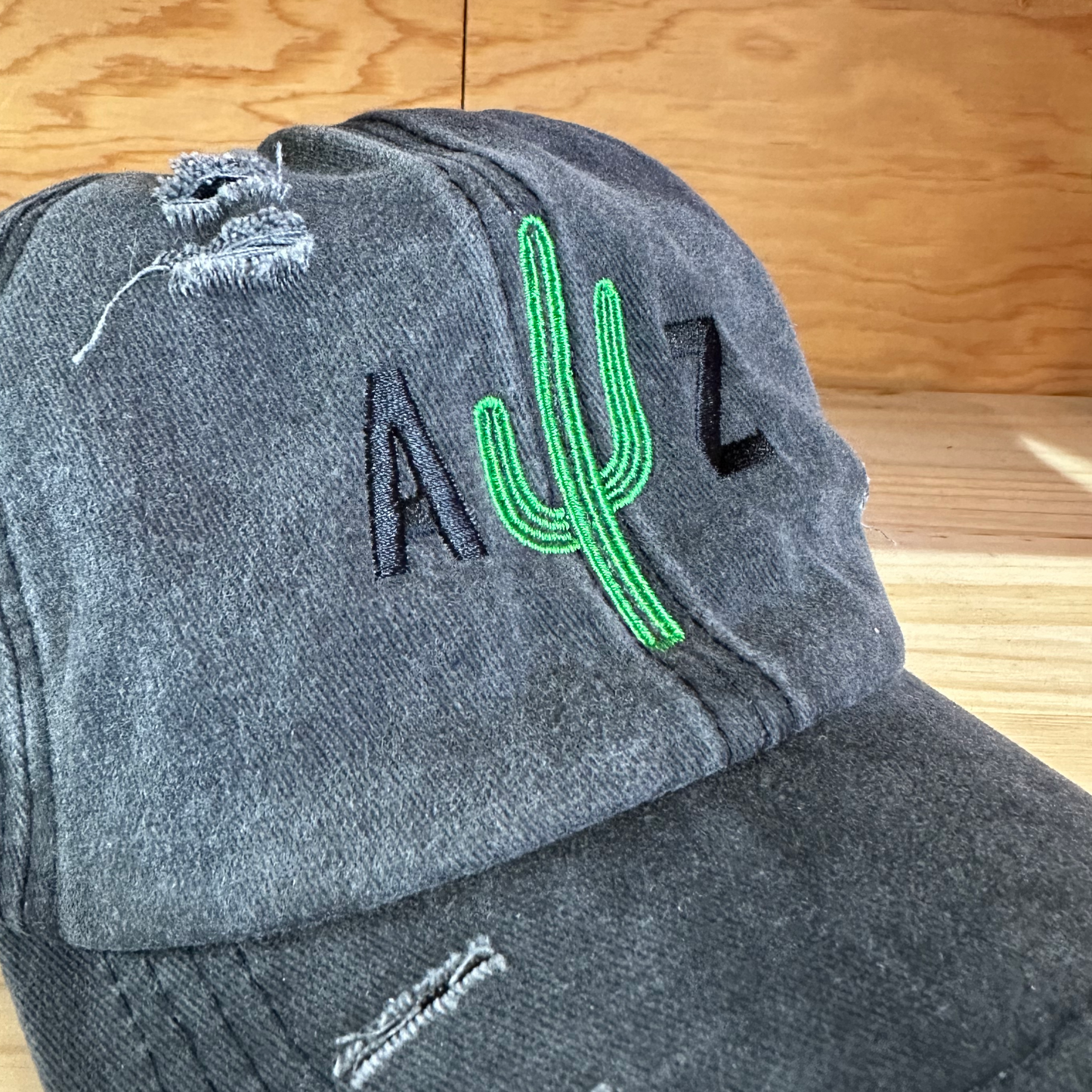 AZ Cactus Black Distressed Dad Hat