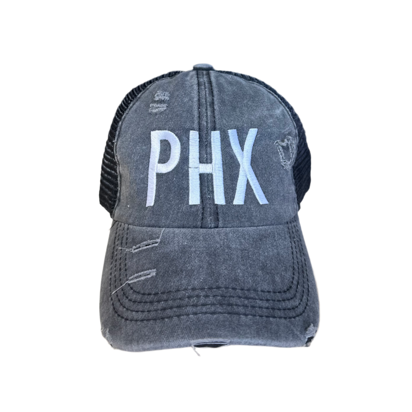 PHX Black Distressed Dad Hat