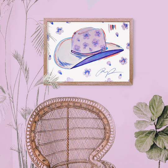 "A Cowgirl of Purple Pansies" Watercolor Art Print