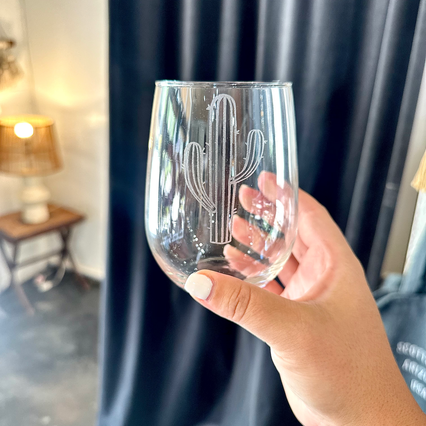 Stripe Cactus Stemless Wine Glass