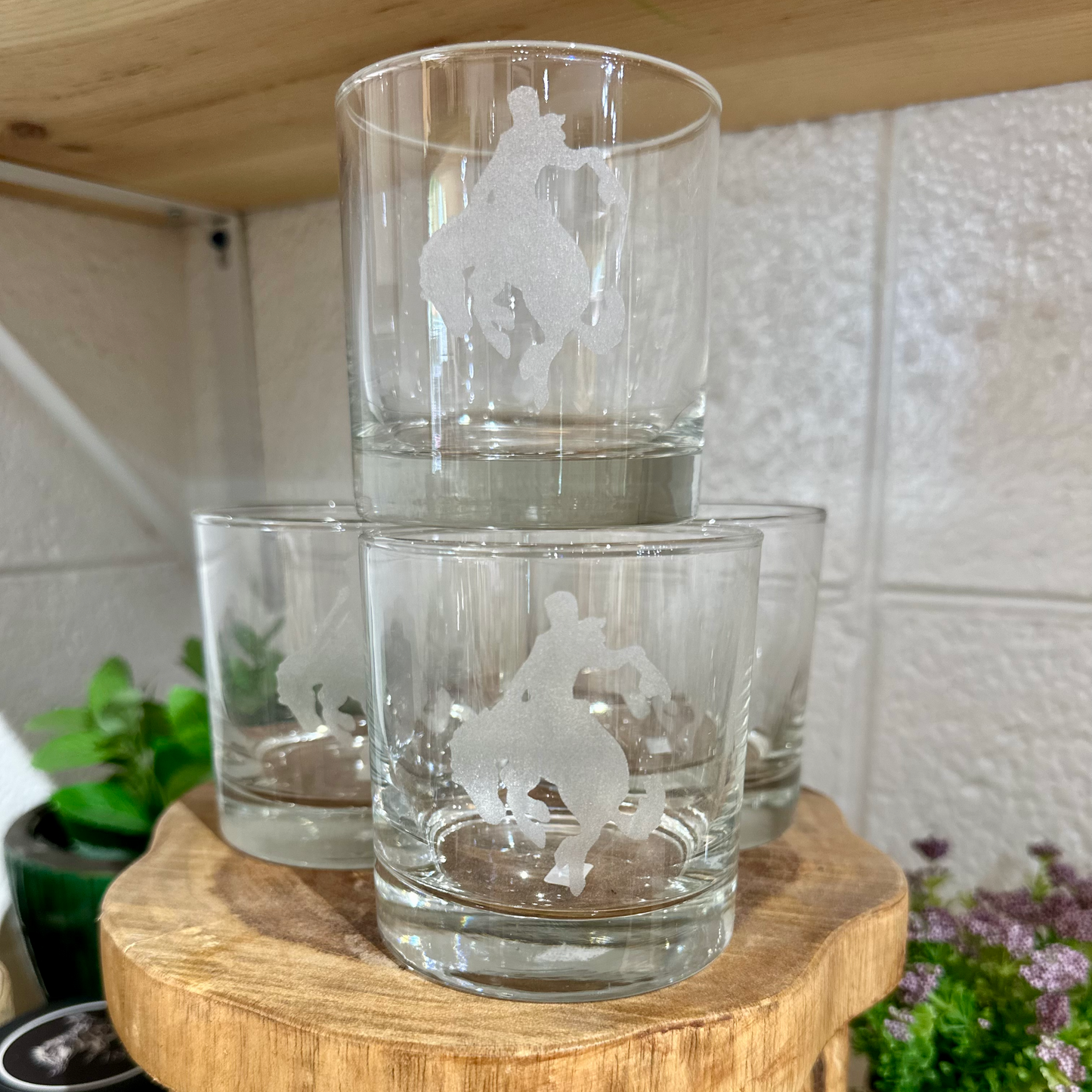 Old Town Cowboy Engraved Whiskey Rocks Glass