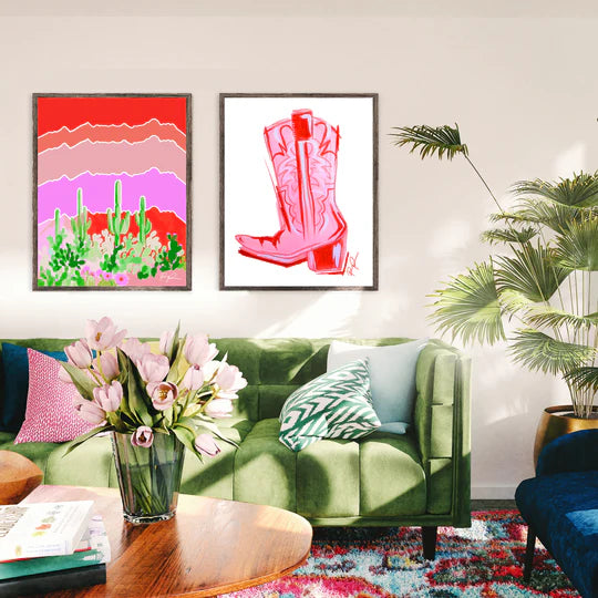 "Pink Cowgirl Boot" Watercolor Art Print