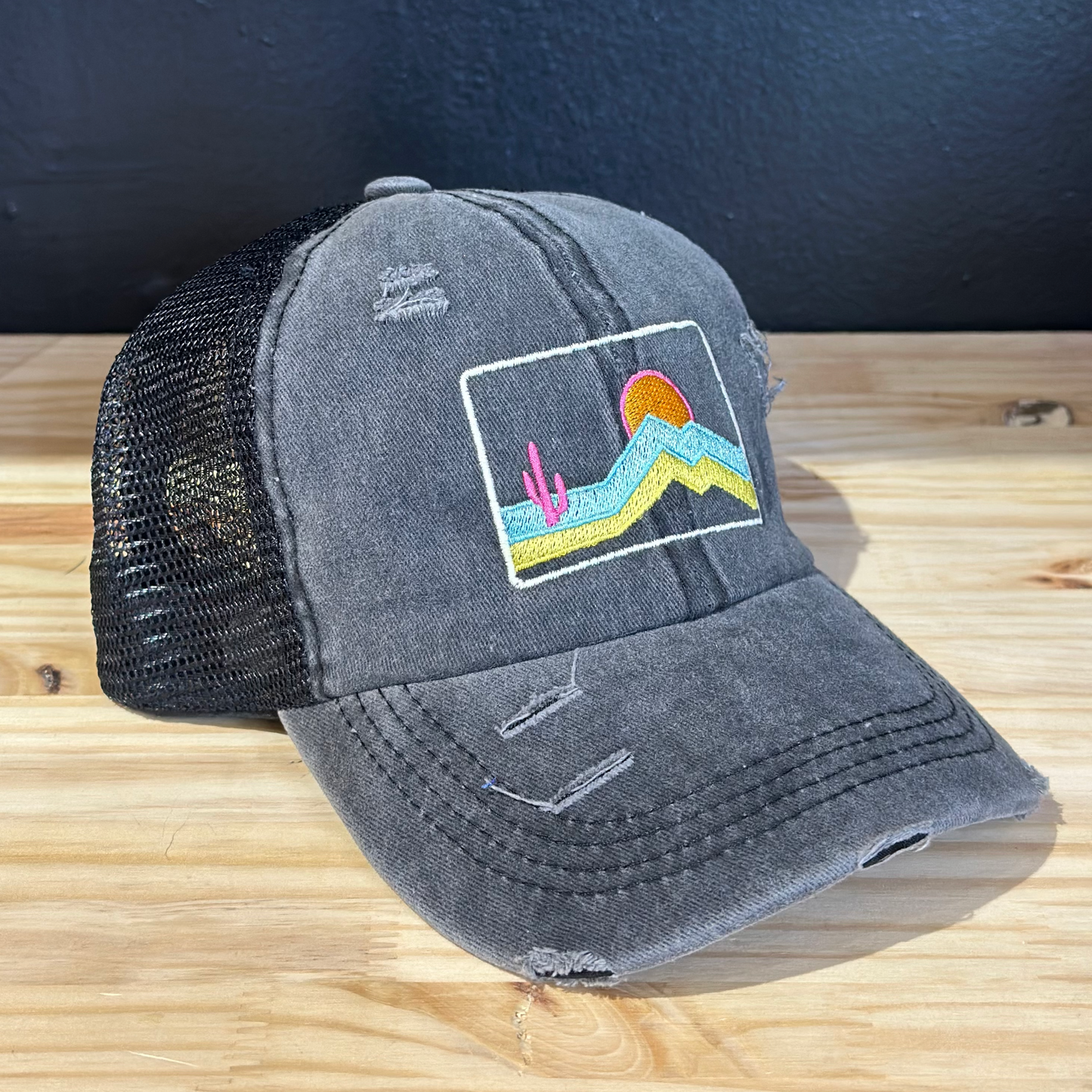 Black Distressed Hat Patch Dad Hat