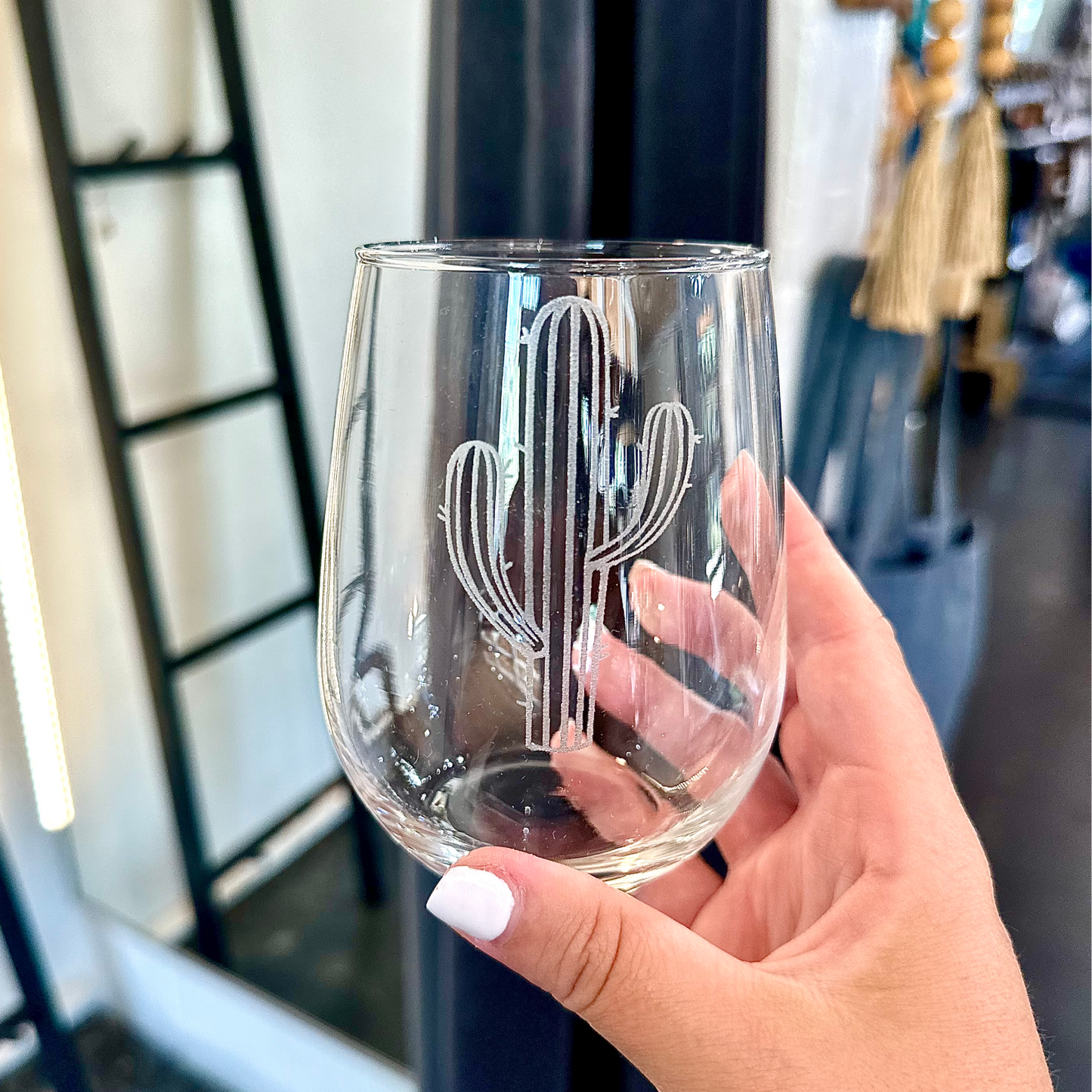 Stripe Cactus Stemless Wine Glass