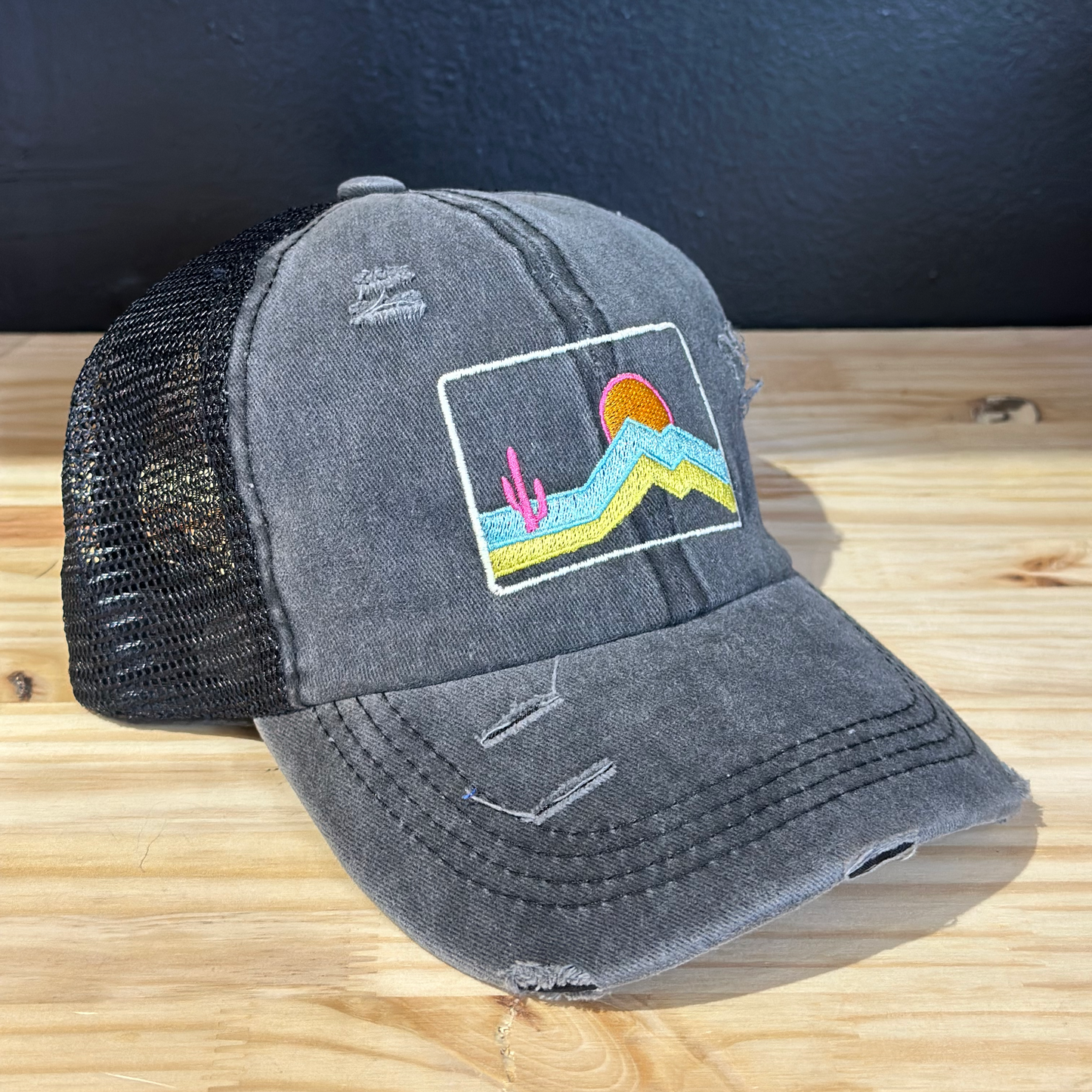 Black Distressed Hat Patch Dad Hat