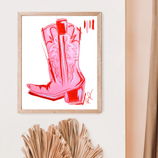 "Pink Cowgirl Boot" Watercolor Art Print