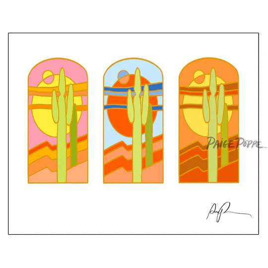 "Stained Glass Saguaros" Art Print