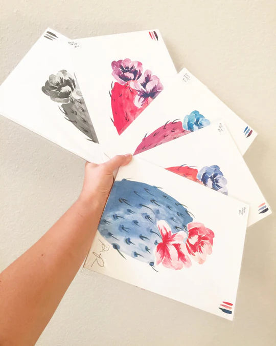 "Black Bloom" Prickly Pear Watercolor Print