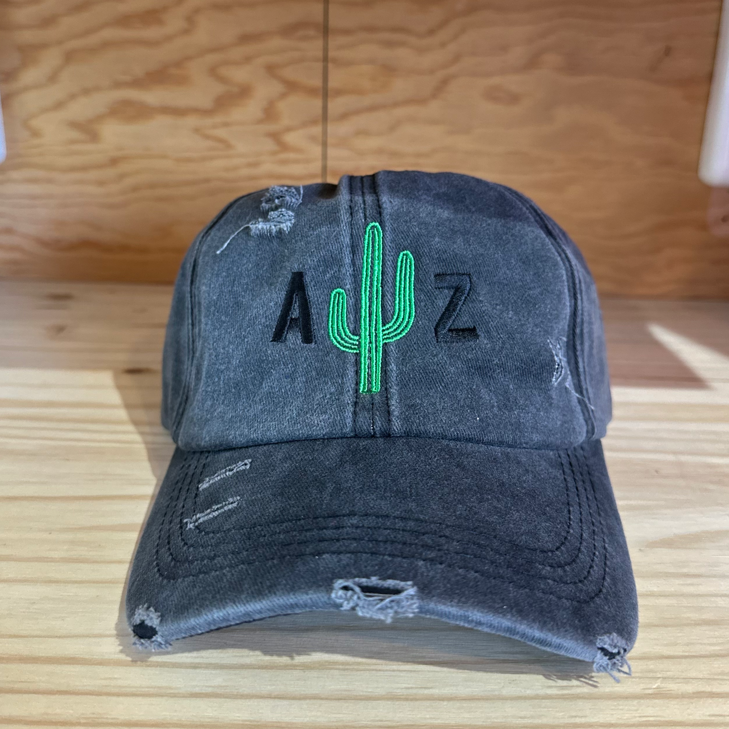 AZ Cactus Black Distressed Dad Hat