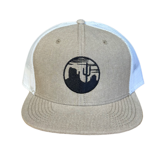 Desert Circle Scene Embroidered Flat Bill Hat