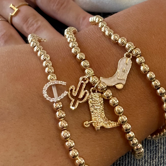 Gold Rhinestone Horseshoe Beaded Charm Bracelet