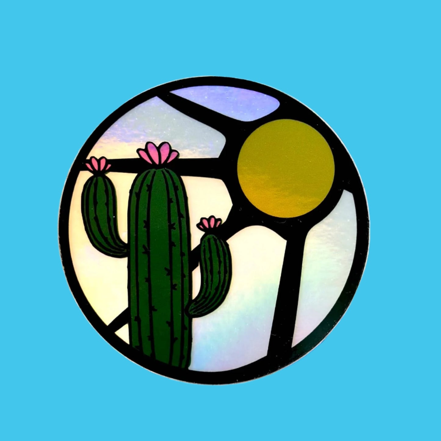 Cactus Sun Iridescent Circle Sticker