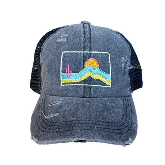 Black Distressed Hat Patch Dad Hat