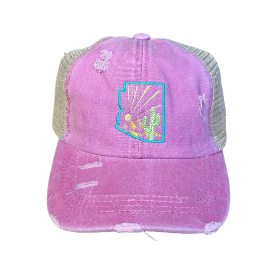 Desert State Scene Embroidered Pink Trucker Hat
