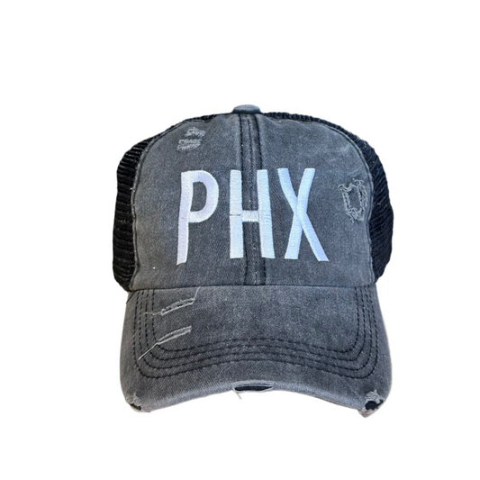 PHX Black Distressed Dad Hat