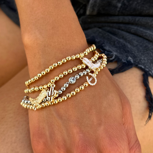 Gold Enamel Boot Beaded Charm Bracelet