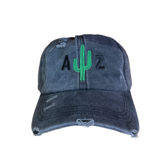 AZ Cactus Black Distressed Dad Hat