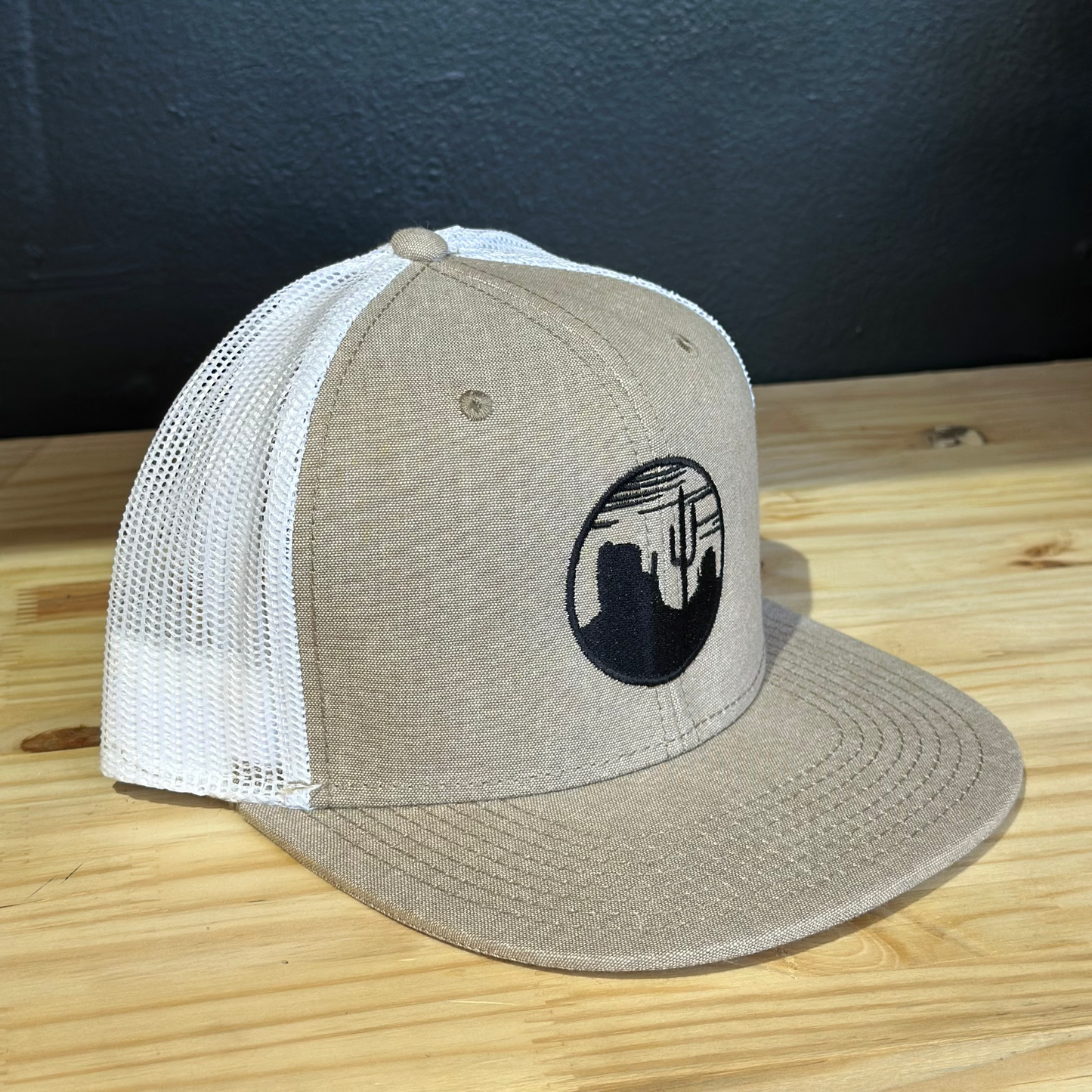 Desert Circle Scene Embroidered Flat Bill Hat