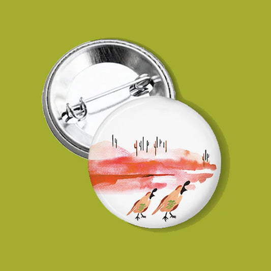 "Quail on the Trail" Watercolor Button