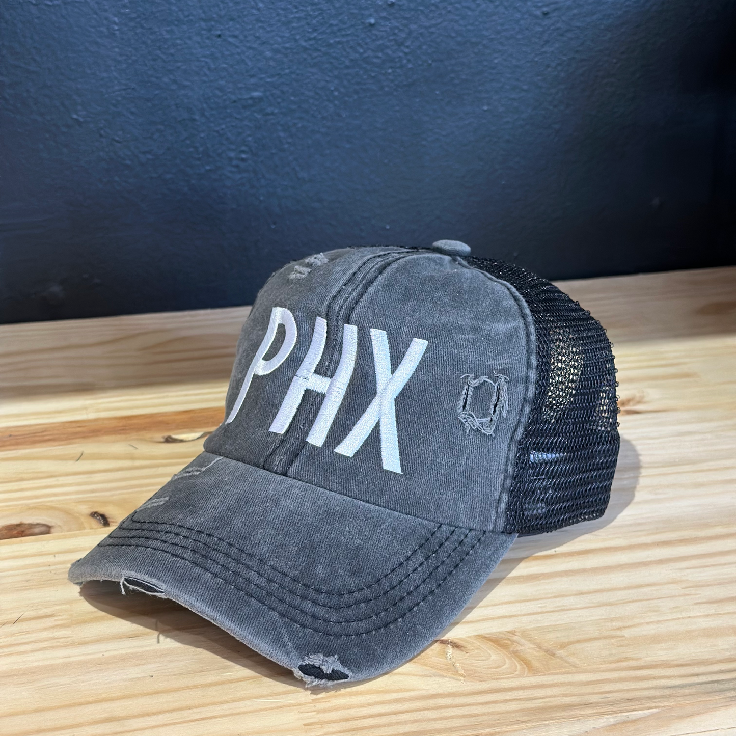 PHX Black Distressed Dad Hat
