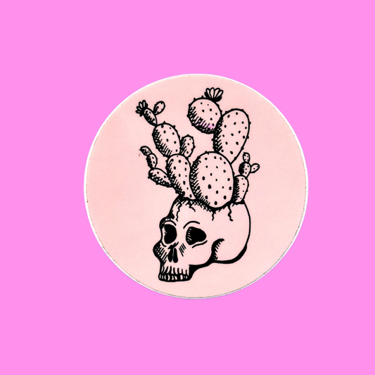 Cactus Skull Pink Circle Sticker