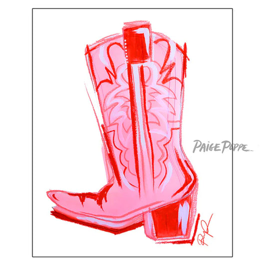 "Pink Cowgirl Boot" Watercolor Art Print
