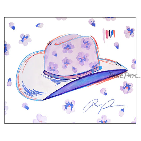 "A Cowgirl of Purple Pansies" Watercolor Art Print