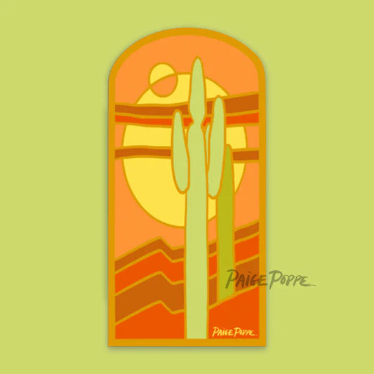 "Stained Glass Saguaro" Sticker in Orange
