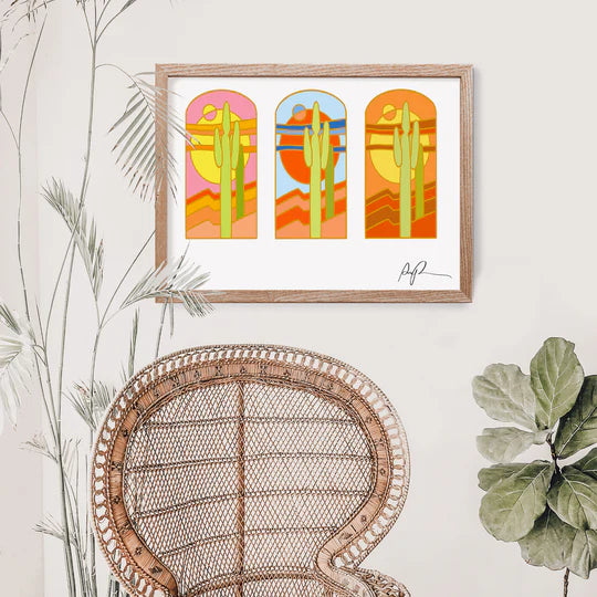 "Stained Glass Saguaros" Art Print