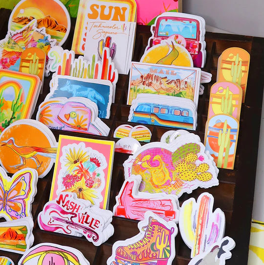 "Stained Glass Saguaro" Sticker in Orange