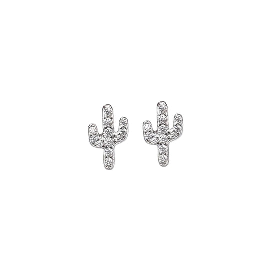 Silver Rhinestone Cactus Stud Earring