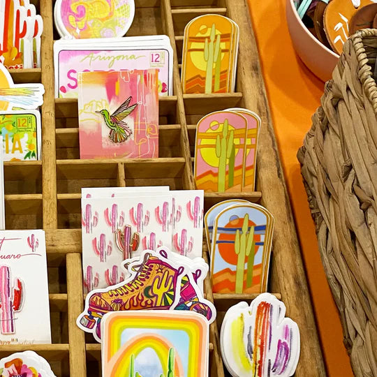 "Stained Glass Saguaro" Sticker in Orange