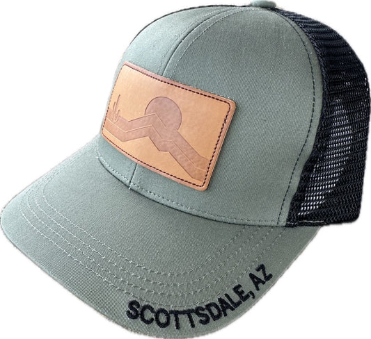 Leather Desert Hat Patch Green Trucker Hat