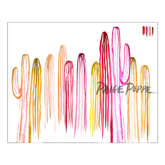 "Scarlet Saguaros" Watercolor Print